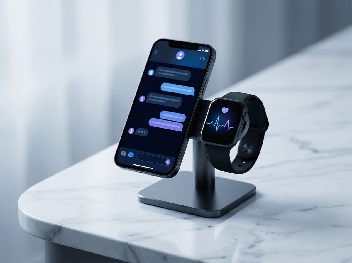 Person walking through a sunlit park trail checking their smartwatch, dappled light through trees, shot from behind at waist height, shallow depth of field