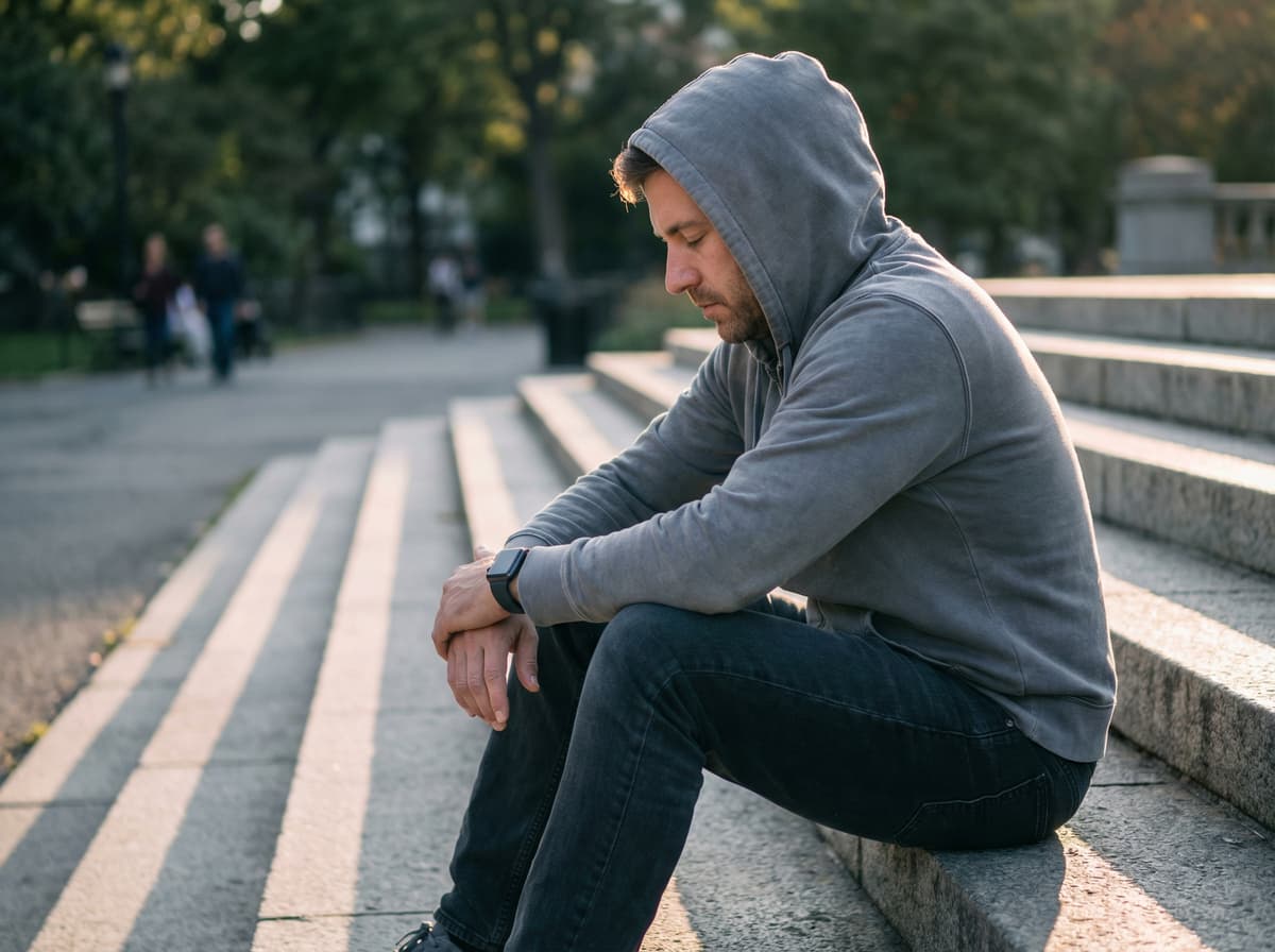 Woman in athletic clothes sitting against a concrete wall outdoors after a run, eyes closed, smartwatch on wrist, late afternoon directional light